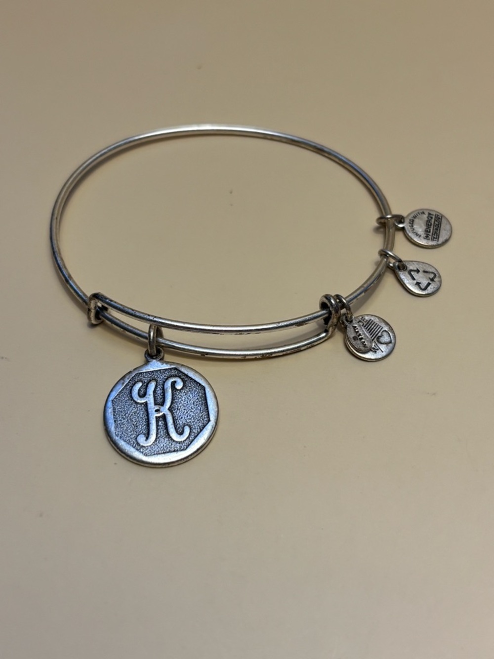 Alex and Ani Initial 'K' Silver Adjustable Charm Bracelet